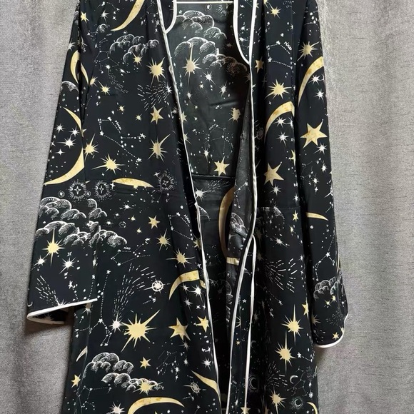 Rixo Black and Gold Celestial Print Wrap Dress - Picture 4 of 6
